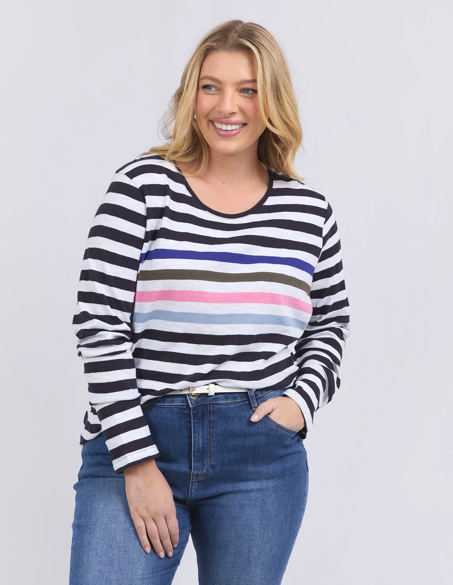 Elm Harmony Long Sleeve Tee - navy & white stripe
