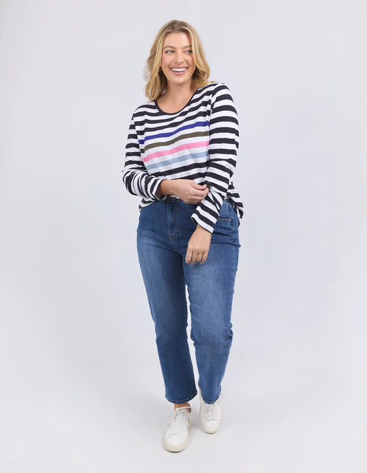 Elm Harmony Long Sleeve Tee - navy & white stripe