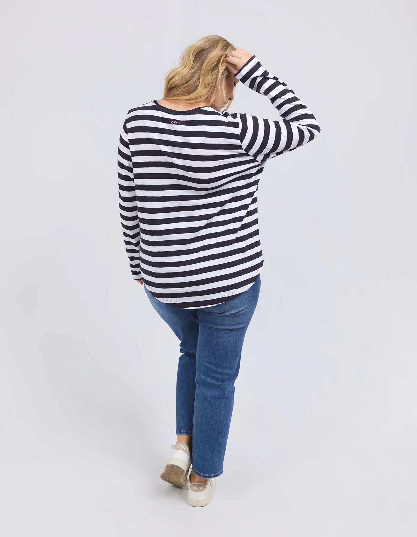 Elm Harmony Long Sleeve Tee - navy & white stripe