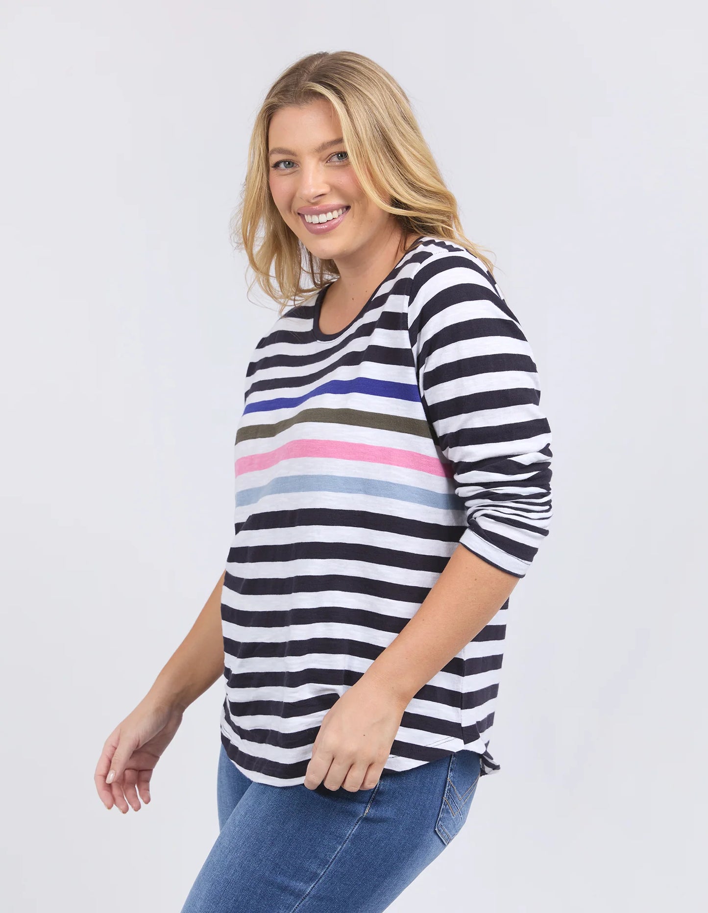 Elm Harmony Long Sleeve Tee - navy & white stripe