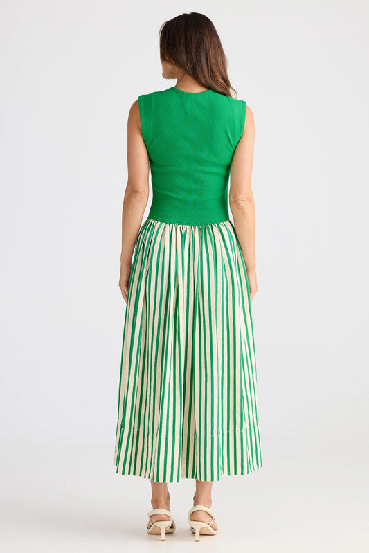 Brave & True Daphne Dress - jade stripe