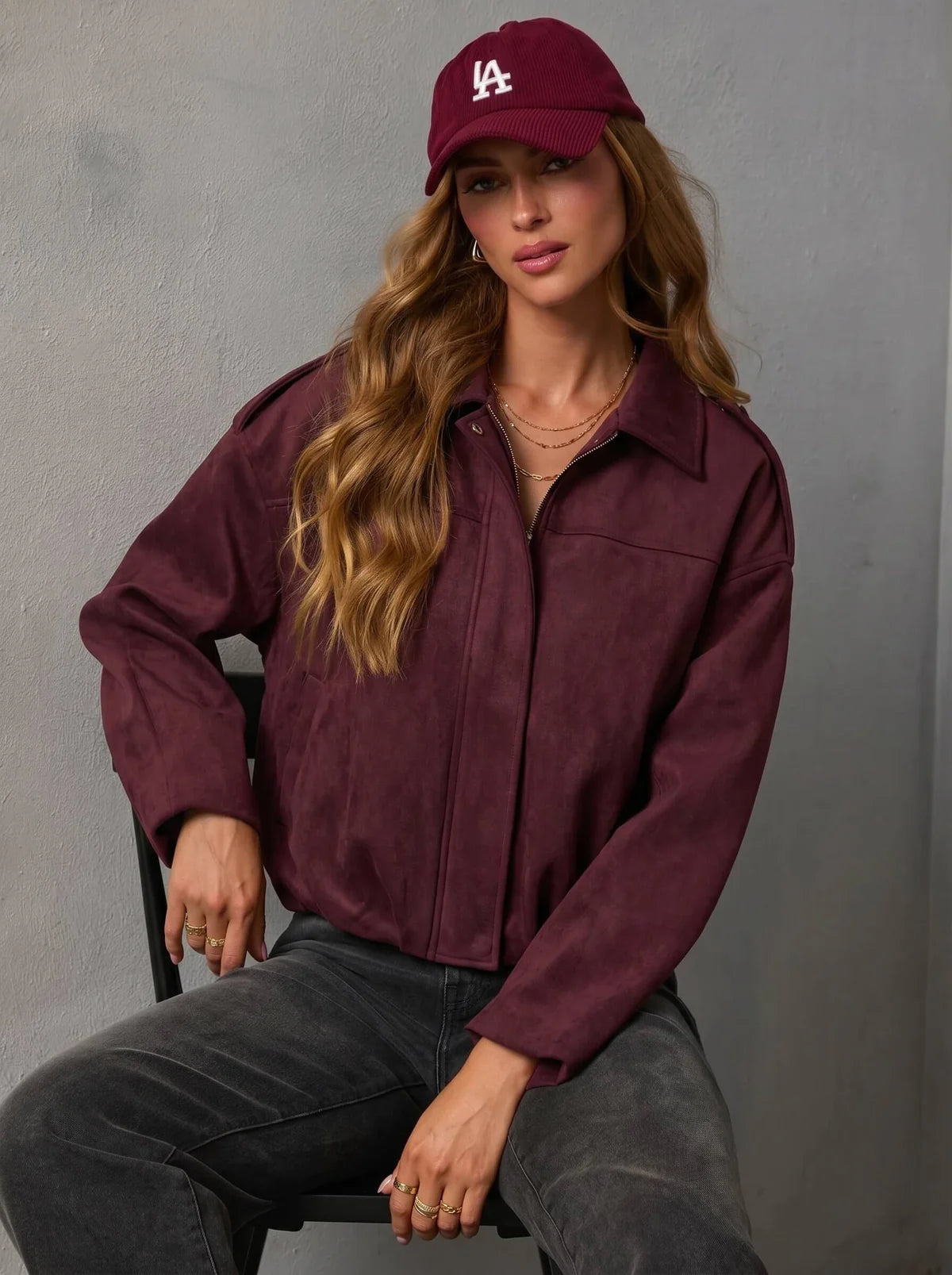 Suede Gather Hem Bomber Jacket