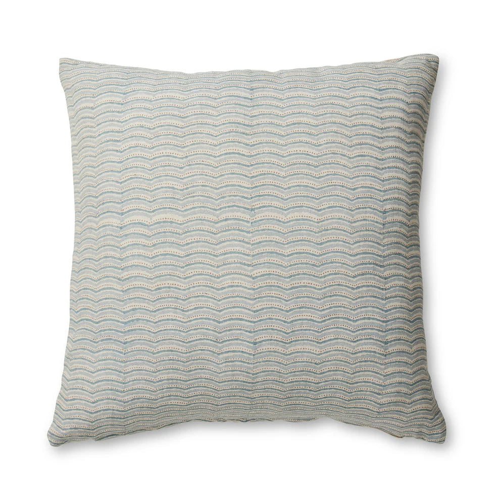 Madras Link Neera Scalloped Block Print Cushion - blue