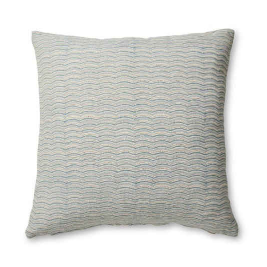 Madras Link Neera Scalloped Block Print Cushion - blue
