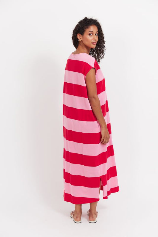 Haven Jardin Stripe T-Shirt Dress - garnet