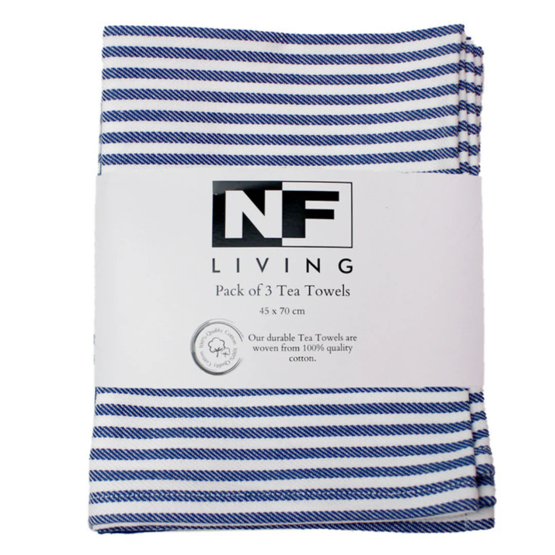 NF Set Of Three Tea Towels - navy stripe