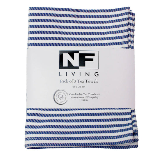 NF Set Of Three Tea Towels - navy stripe