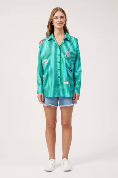 Haven Mykonos Embroidered Stripe Shirt