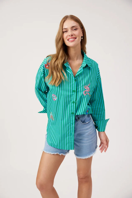 Haven Mykonos Embroidered Stripe Shirt