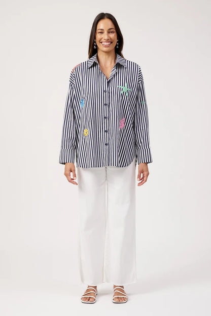 Haven Mykonos Embroidered Stripe Shirt