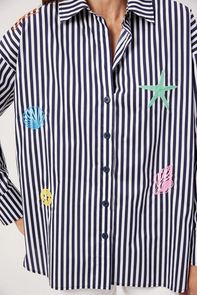 Haven Mykonos Embroidered Stripe Shirt
