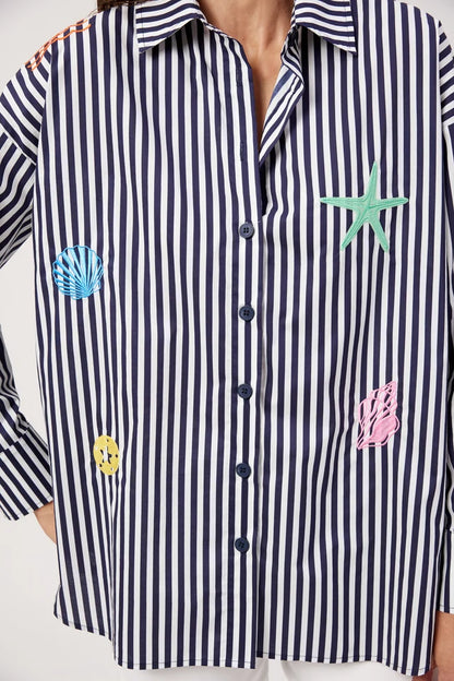Haven Mykonos Embroidered Stripe Shirt