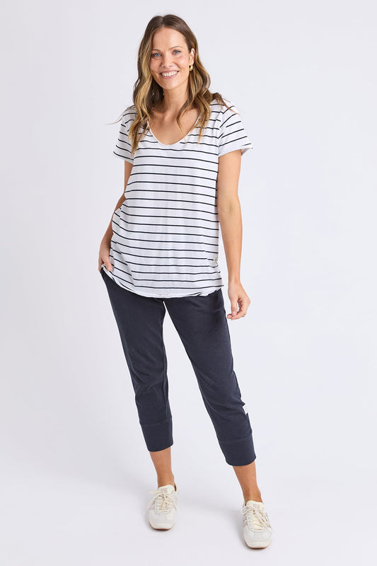 Elm Pima Vee Tee - white/navy stripe