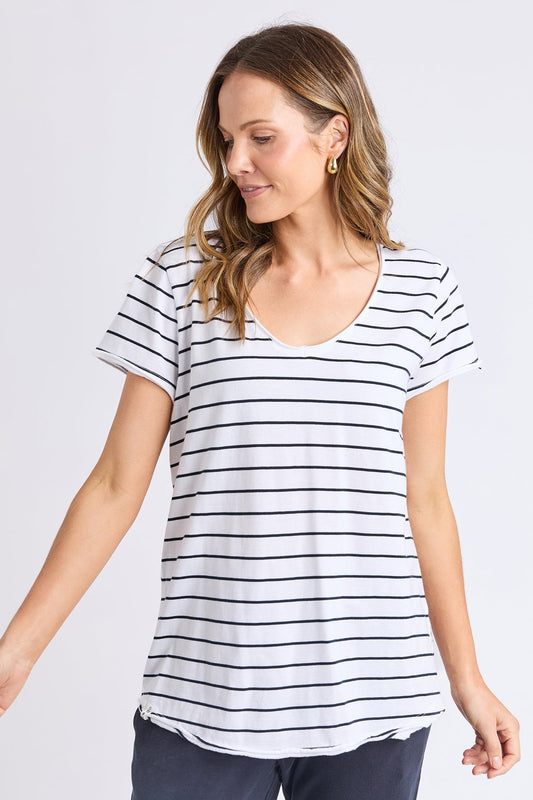 Elm Pima Vee Tee - white/navy stripe