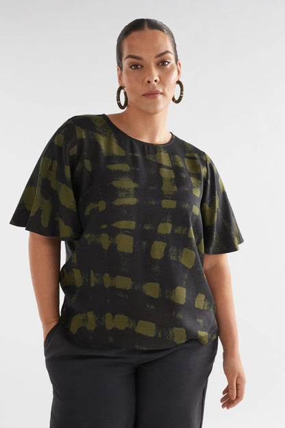 Fletta Top - Olive Warp Check Print