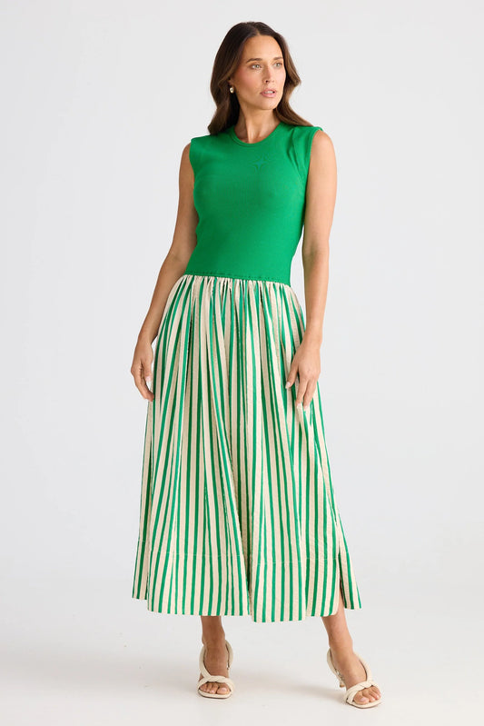 Brave & True Daphne Dress - jade stripe