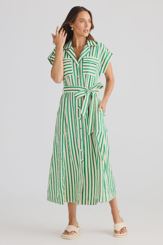 Brave & True Portia Dress - jade stripe