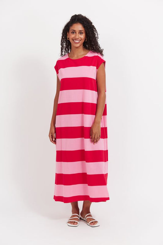 Haven Jardin Stripe T-Shirt Dress - Garnet