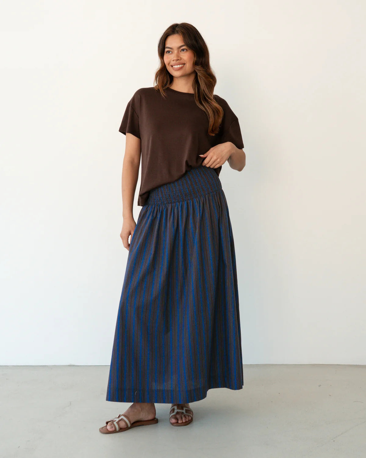 Label Of Love Shirred Waist Stripe Skirt