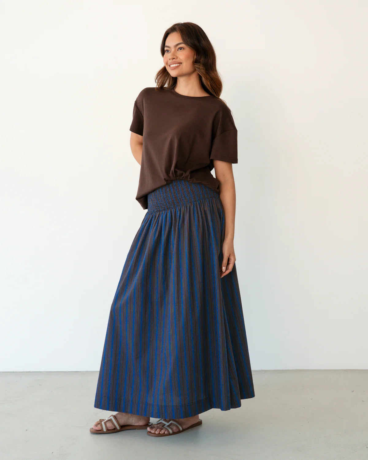 Label Of Love Shirred Waist Stripe Skirt