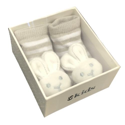 Socks with Rattles - Grey Bunny - 0-6mths