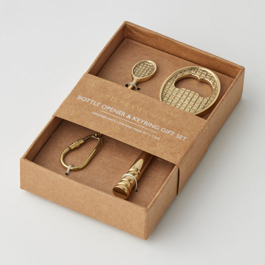 Pilbeam Tennis Racquet Bottle Opener & Keyring Set