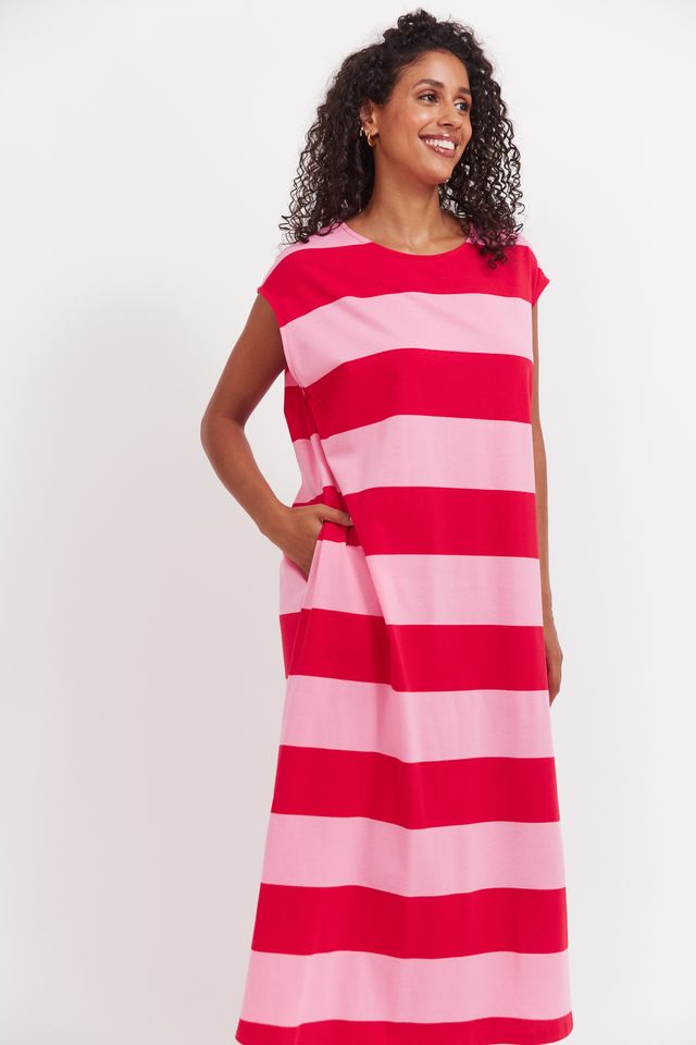 Haven Jardin Stripe T-Shirt Dress - garnet