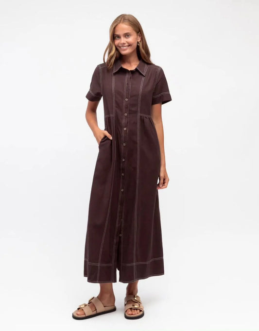 Contrast Stitch Midi Dress