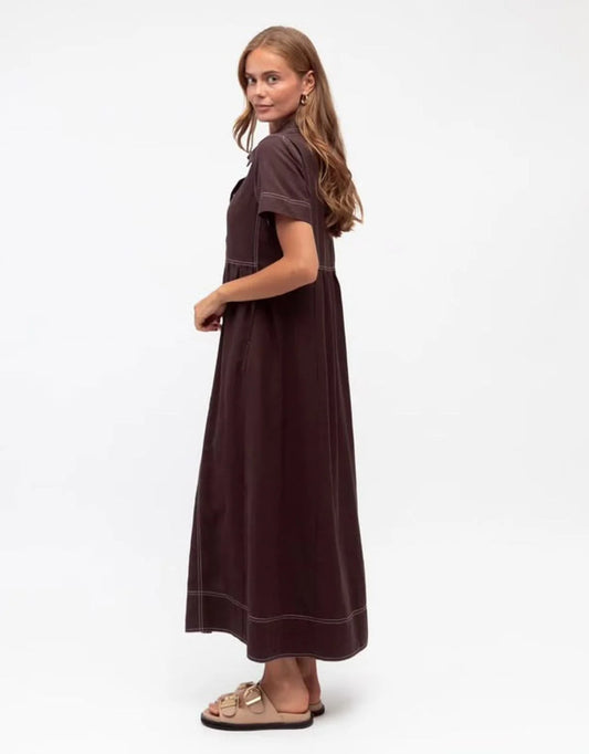 Contrast Stitch Midi Dress